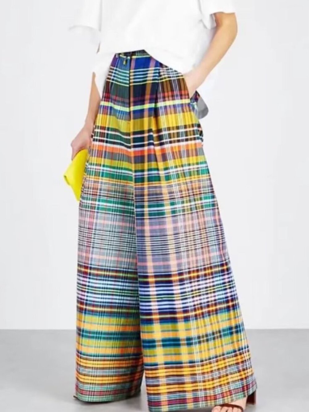 Uoozee Womens Wide-Leg Plaid Pants Multicolor Small New With Tags
